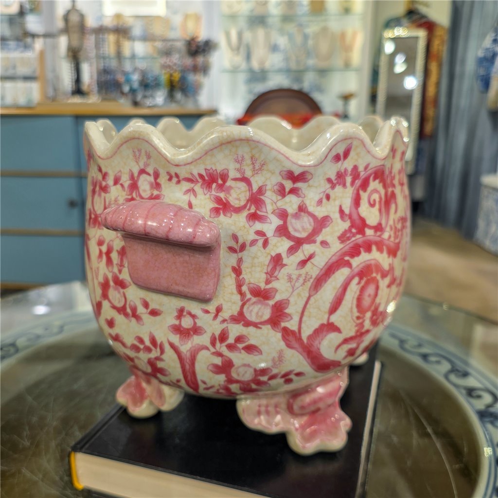 Danny's Fine Porcelain Home Decor Danny's Fine Porcelain Porcelain Oval Planter with Scroll Feet-Pink Floral