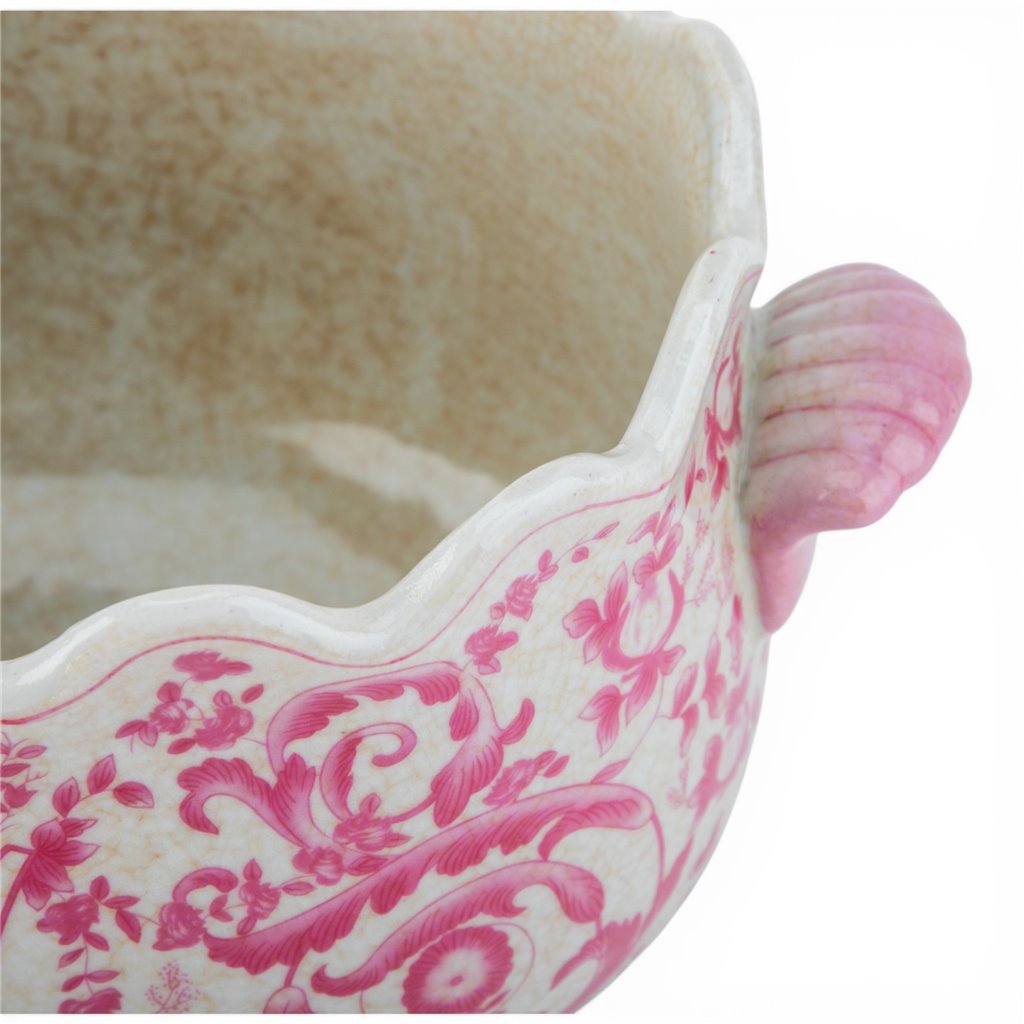 Danny's Fine Porcelain Home Decor Danny's Fine Porcelain Porcelain Oval Planter with Scroll Feet-Pink Floral