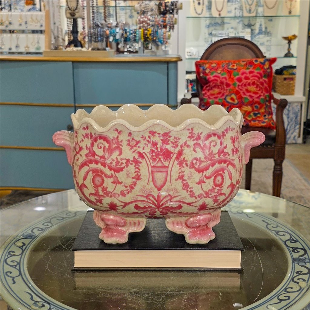 Danny's Fine Porcelain Home Decor Danny's Fine Porcelain Porcelain Oval Planter with Scroll Feet-Pink Floral