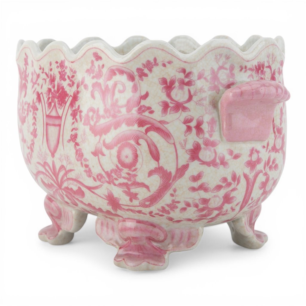 Danny's Fine Porcelain Home Decor Danny's Fine Porcelain Porcelain Oval Planter with Scroll Feet-Pink Floral