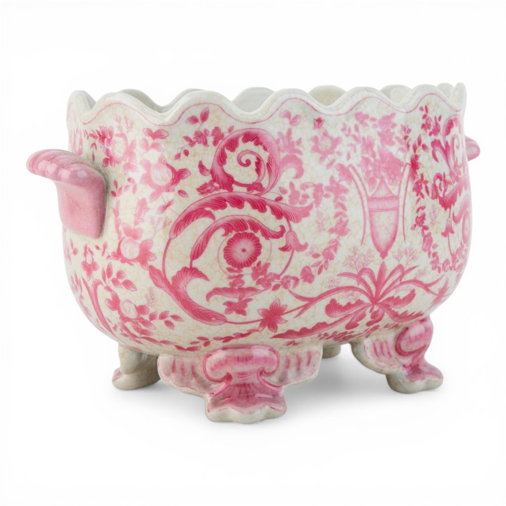 Danny's Fine Porcelain Home Decor Danny's Fine Porcelain Porcelain Oval Planter with Scroll Feet-Pink Floral