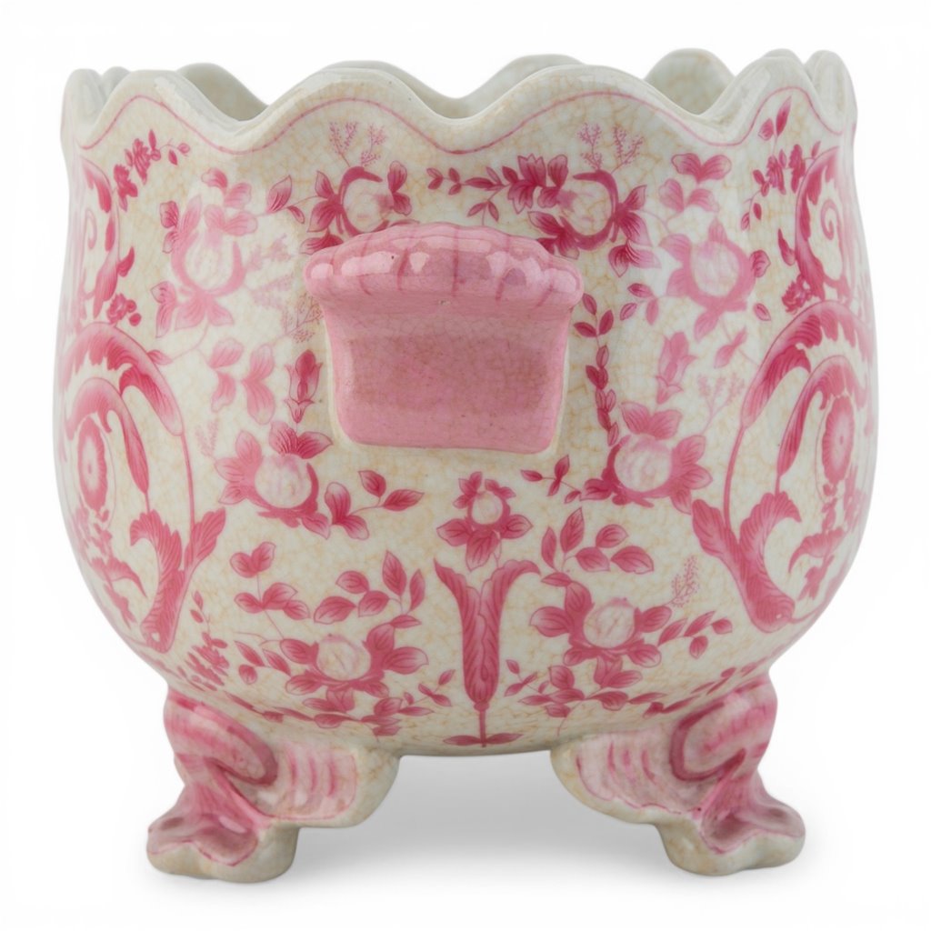Danny's Fine Porcelain Home Decor Danny's Fine Porcelain Porcelain Oval Planter with Scroll Feet-Pink Floral