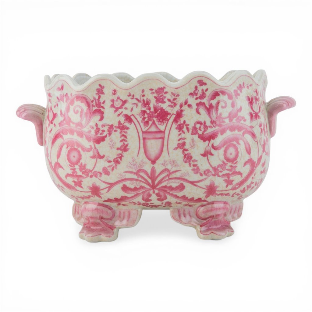 Danny's Fine Porcelain Home Decor Danny's Fine Porcelain Porcelain Oval Planter with Scroll Feet-Pink Floral