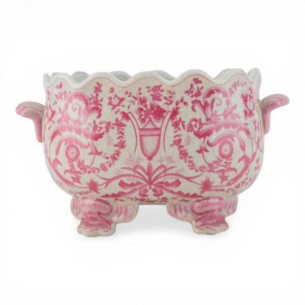 Danny's Fine Porcelain Home Decor Danny's Fine Porcelain Porcelain Oval Planter with Scroll Feet-Pink Floral