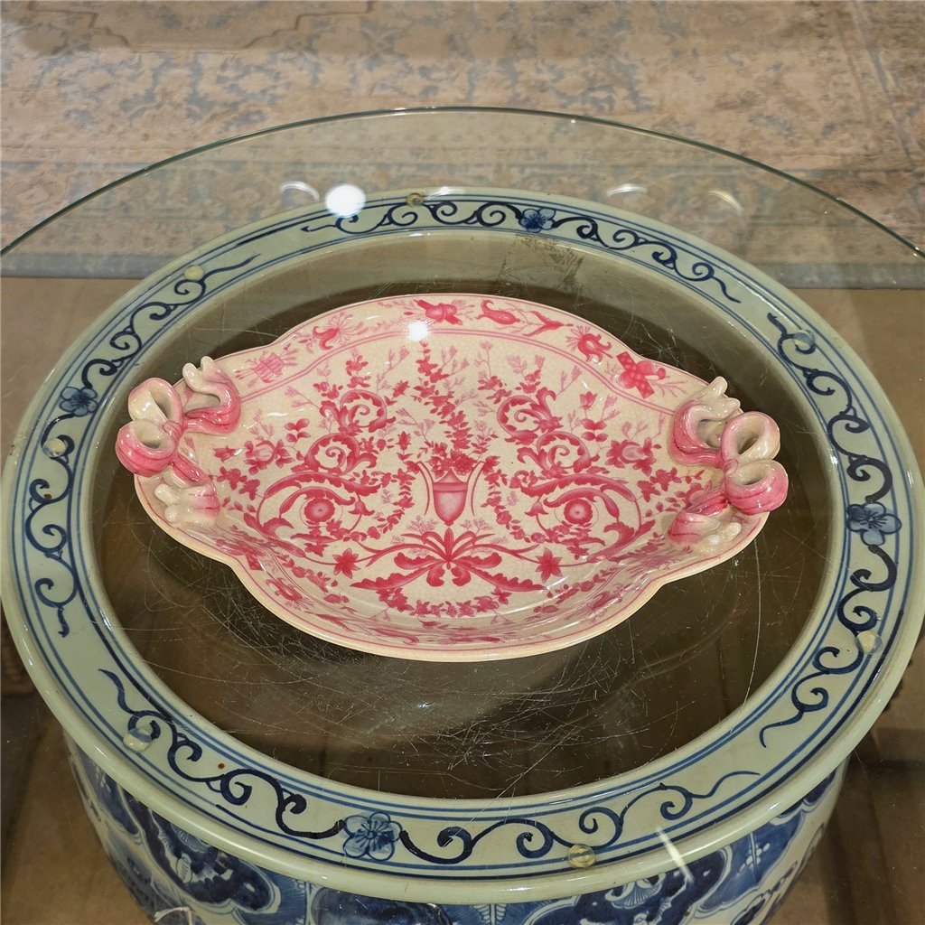 Danny's Fine Porcelain Home Decor Danny's Fine Porcelain Porcelain Oval Tray with Bow Handles-Pink Floral