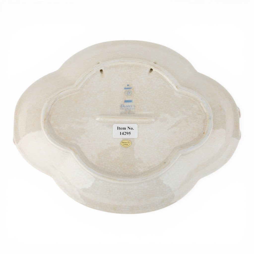 Danny's Fine Porcelain Home Decor Danny's Fine Porcelain Porcelain Oval Tray with Bow Handles-Pink Floral