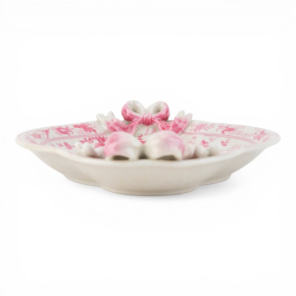 Danny's Fine Porcelain Home Decor Danny's Fine Porcelain Porcelain Oval Tray with Bow Handles-Pink Floral