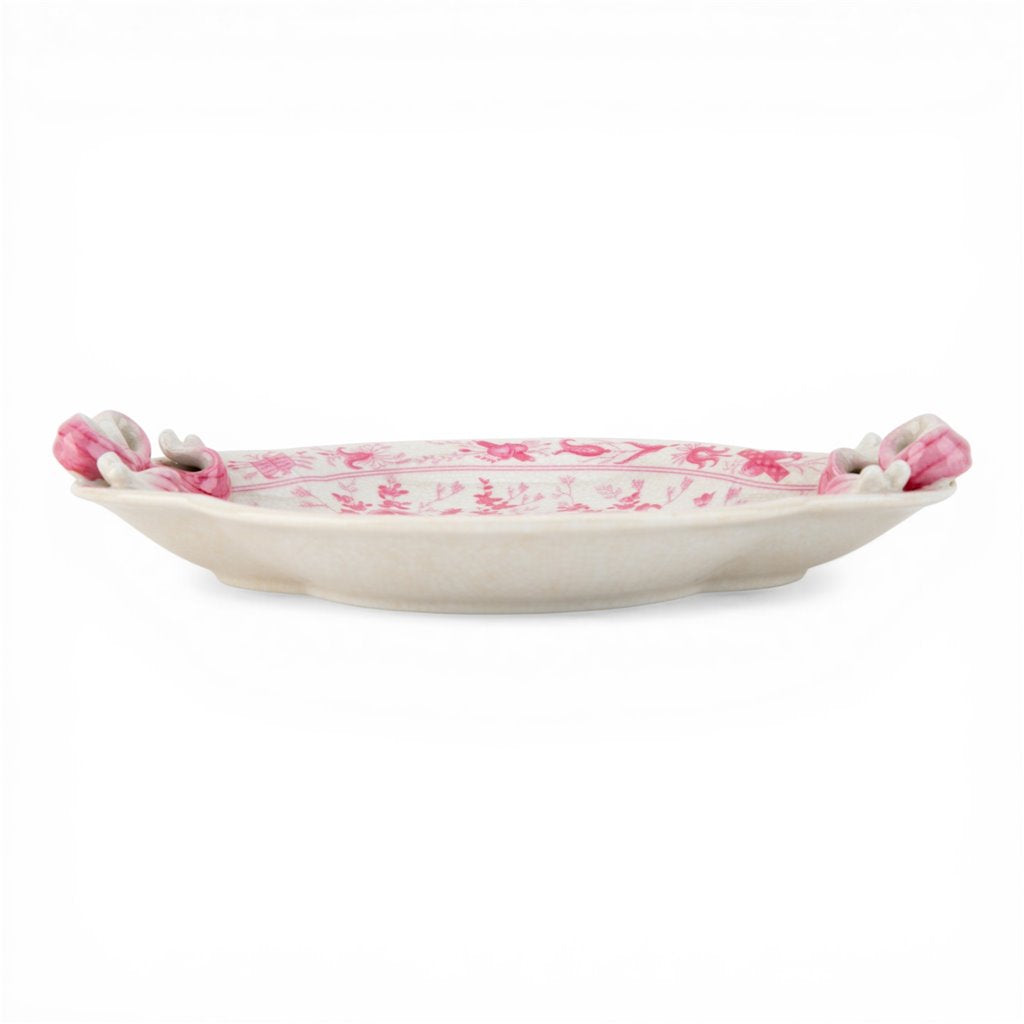 Danny's Fine Porcelain Home Decor Danny's Fine Porcelain Porcelain Oval Tray with Bow Handles-Pink Floral