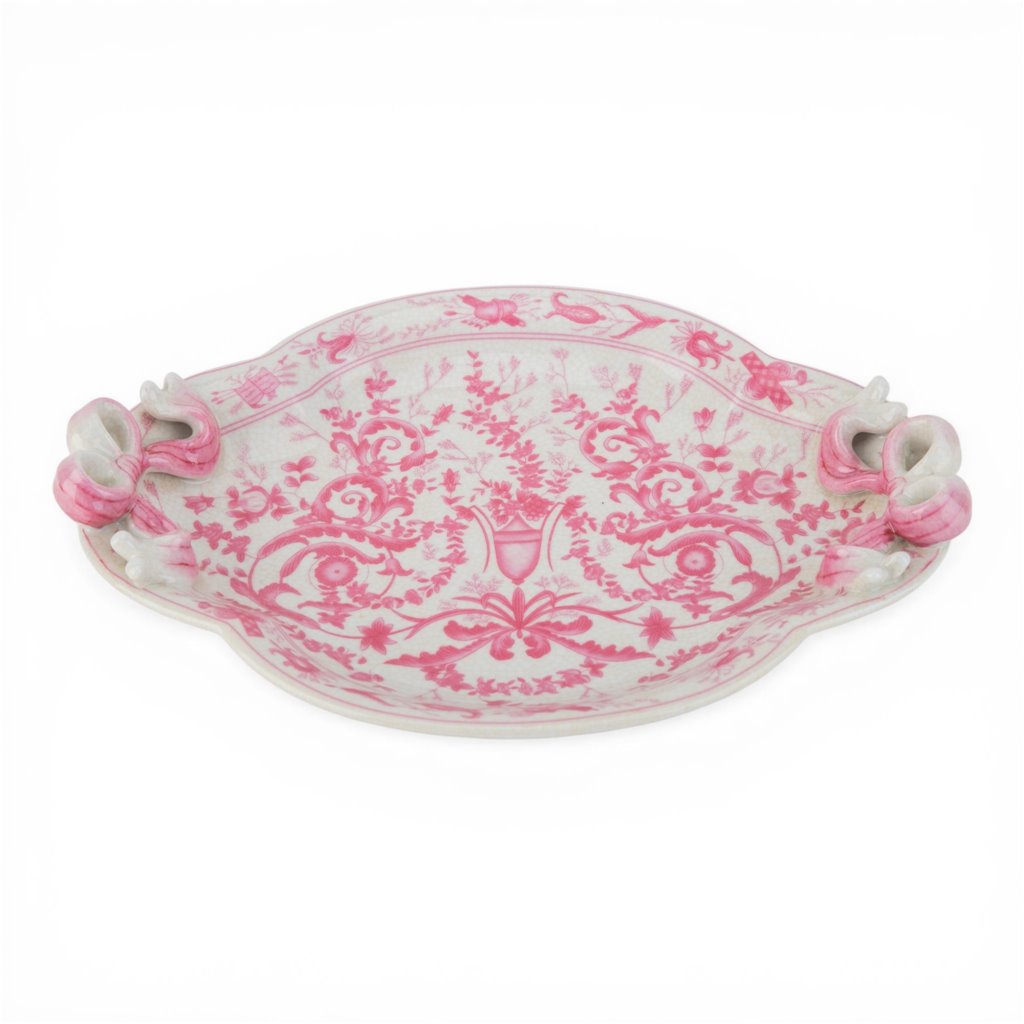 Danny's Fine Porcelain Home Decor Danny's Fine Porcelain Porcelain Oval Tray with Bow Handles-Pink Floral