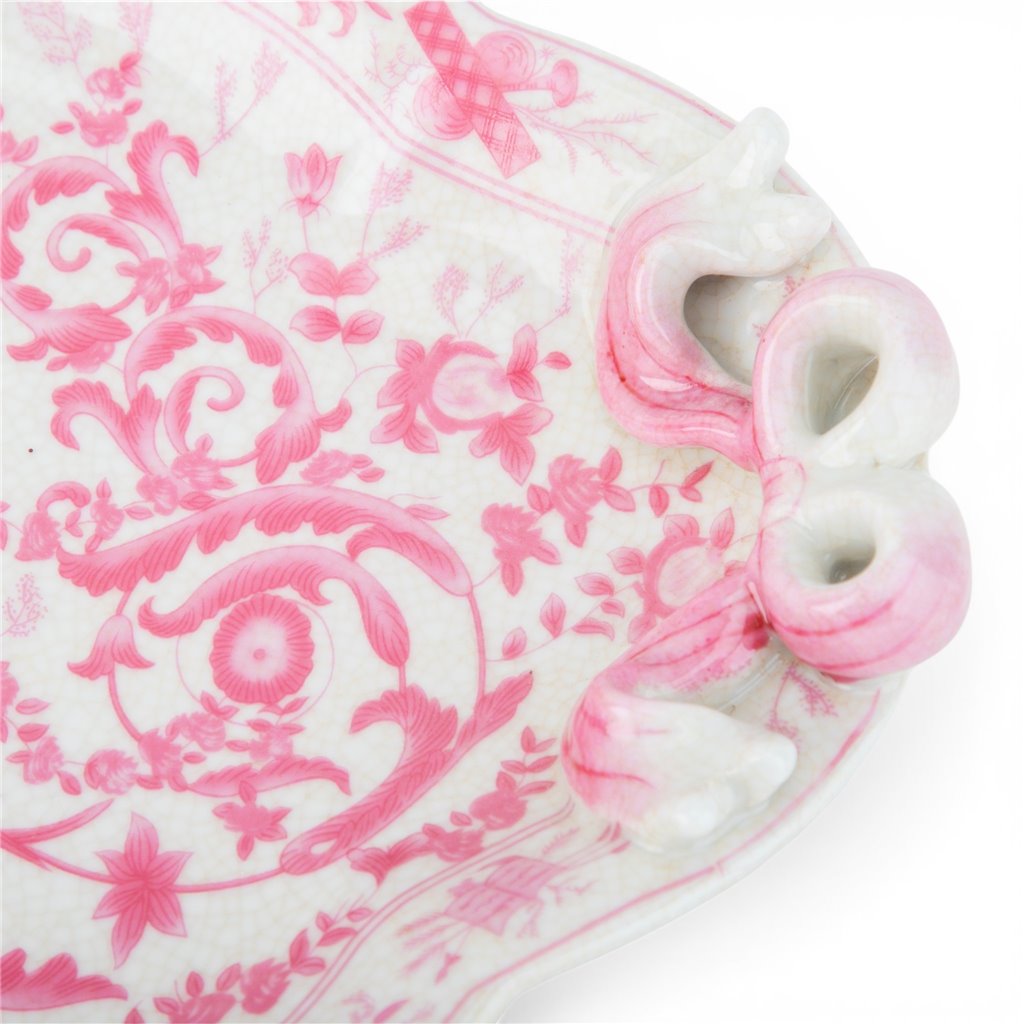 Danny's Fine Porcelain Home Decor Danny's Fine Porcelain Porcelain Oval Tray with Bow Handles-Pink Floral
