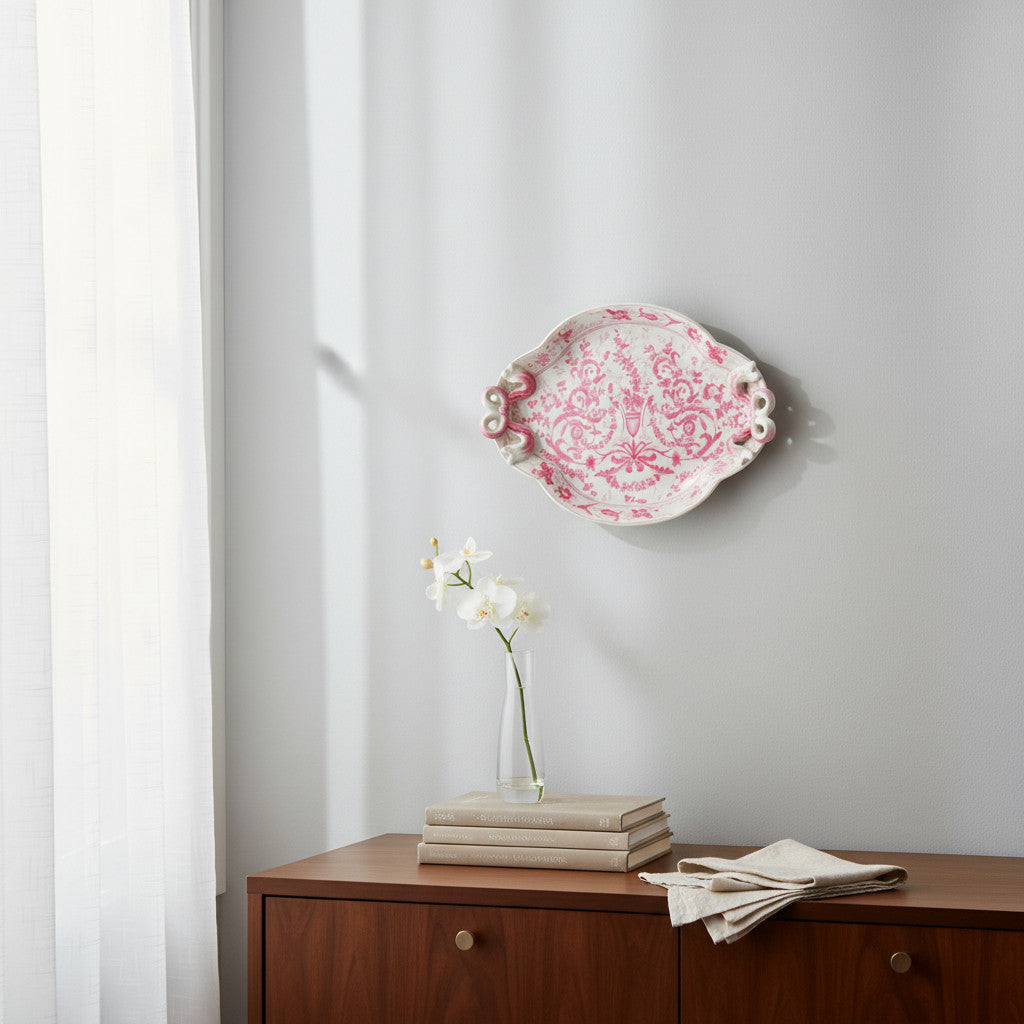 Danny's Fine Porcelain Home Decor Danny's Fine Porcelain Porcelain Oval Tray with Bow Handles-Pink Floral