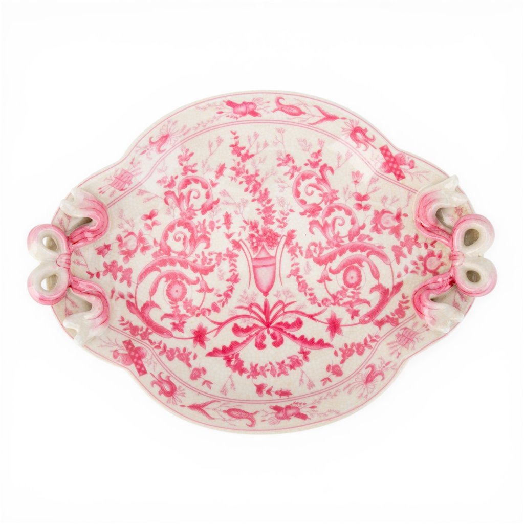 Danny's Fine Porcelain Home Decor Danny's Fine Porcelain Porcelain Oval Tray with Bow Handles-Pink Floral