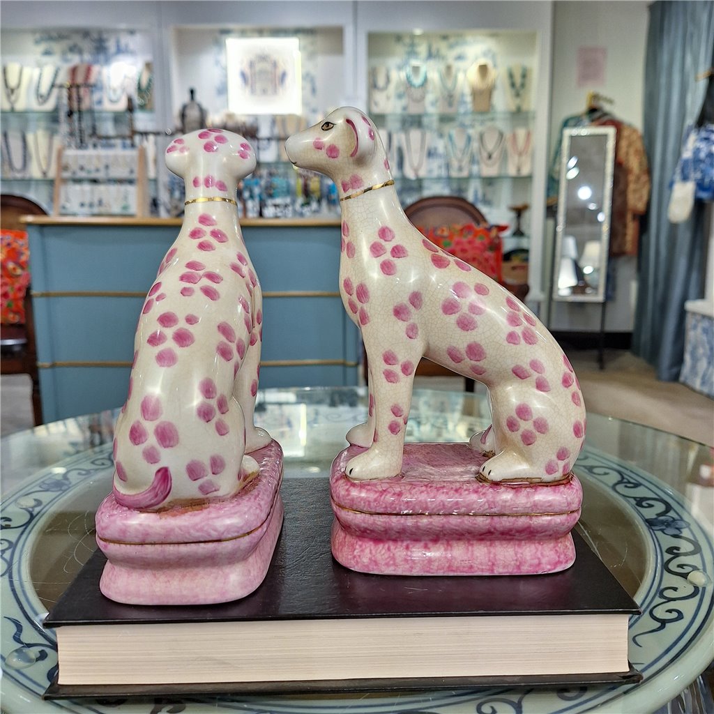 Danny's Fine Porcelain Home Decor Danny's Fine Porcelain Porcelain Pair Whippet- Pink Dots A Graceful Pair Fully Hand-Painted