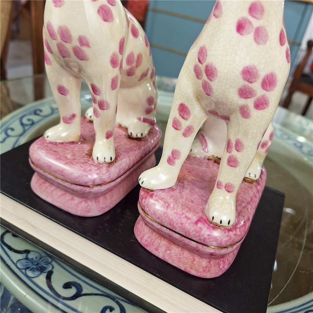 Danny's Fine Porcelain Home Decor Danny's Fine Porcelain Porcelain Pair Whippet- Pink Dots A Graceful Pair Fully Hand-Painted