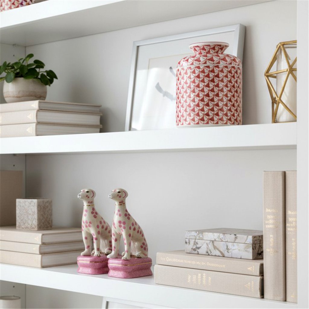 Danny's Fine Porcelain Home Decor Danny's Fine Porcelain Porcelain Pair Whippet- Pink Dots A Graceful Pair Fully Hand-Painted