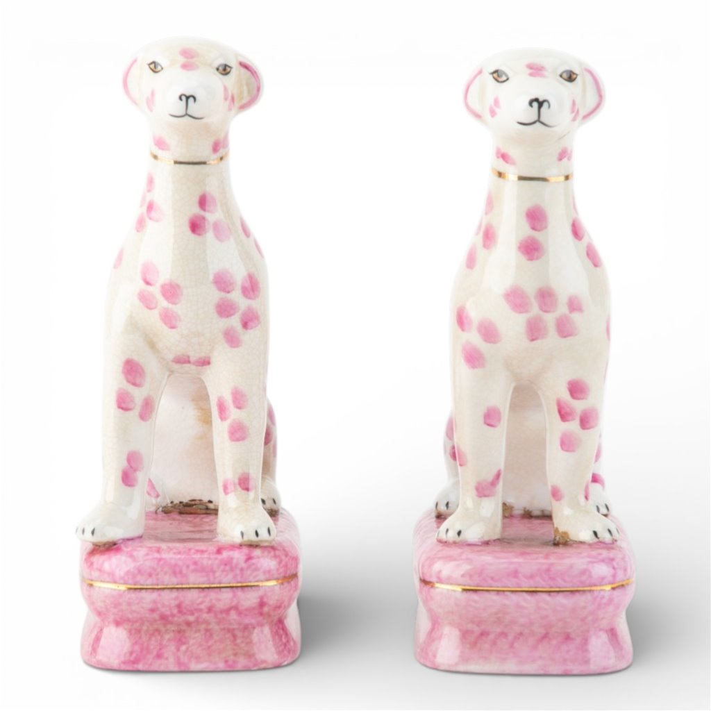 Danny's Fine Porcelain Home Decor Danny's Fine Porcelain Porcelain Pair Whippet- Pink Dots A Graceful Pair Fully Hand-Painted