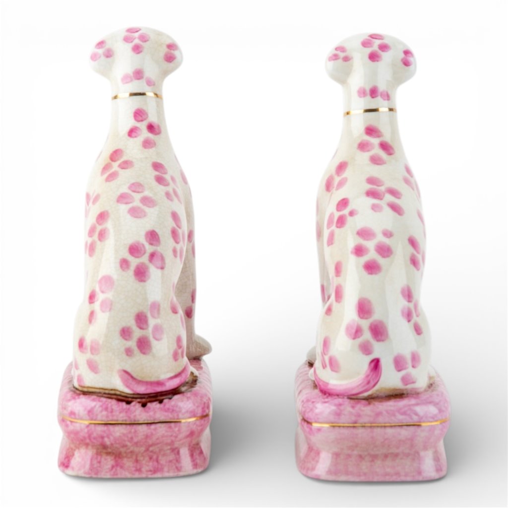Danny's Fine Porcelain Home Decor Danny's Fine Porcelain Porcelain Pair Whippet- Pink Dots A Graceful Pair Fully Hand-Painted
