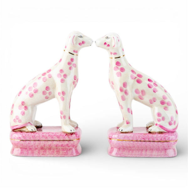 Danny's Fine Porcelain Home Decor Danny's Fine Porcelain Porcelain Pair Whippet- Pink Dots A Graceful Pair Fully Hand-Painted