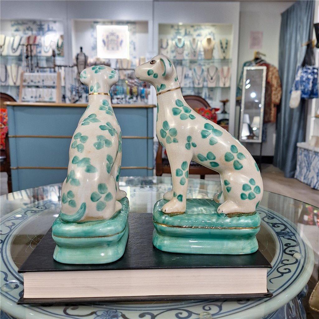 Danny's Fine Porcelain Home Decor Danny's Fine Porcelain Porcelain Pair Whippet- Teal Dots A Graceful Pair Fully Hand-Painted