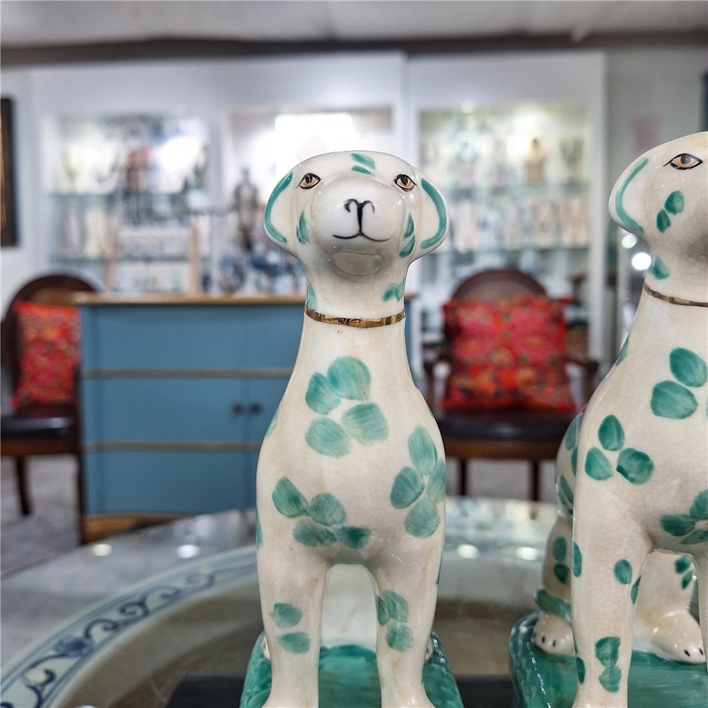Danny's Fine Porcelain Home Decor Danny's Fine Porcelain Porcelain Pair Whippet- Teal Dots A Graceful Pair Fully Hand-Painted