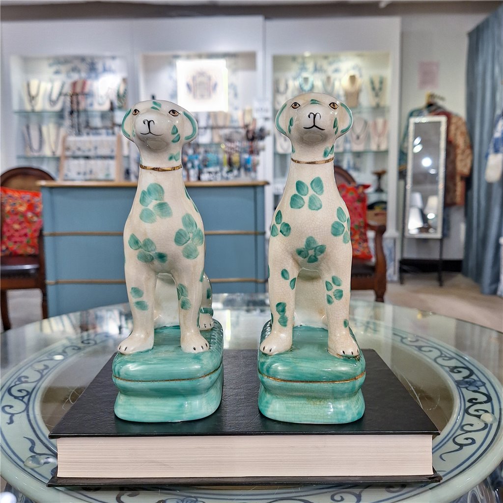 Danny's Fine Porcelain Home Decor Danny's Fine Porcelain Porcelain Pair Whippet- Teal Dots A Graceful Pair Fully Hand-Painted