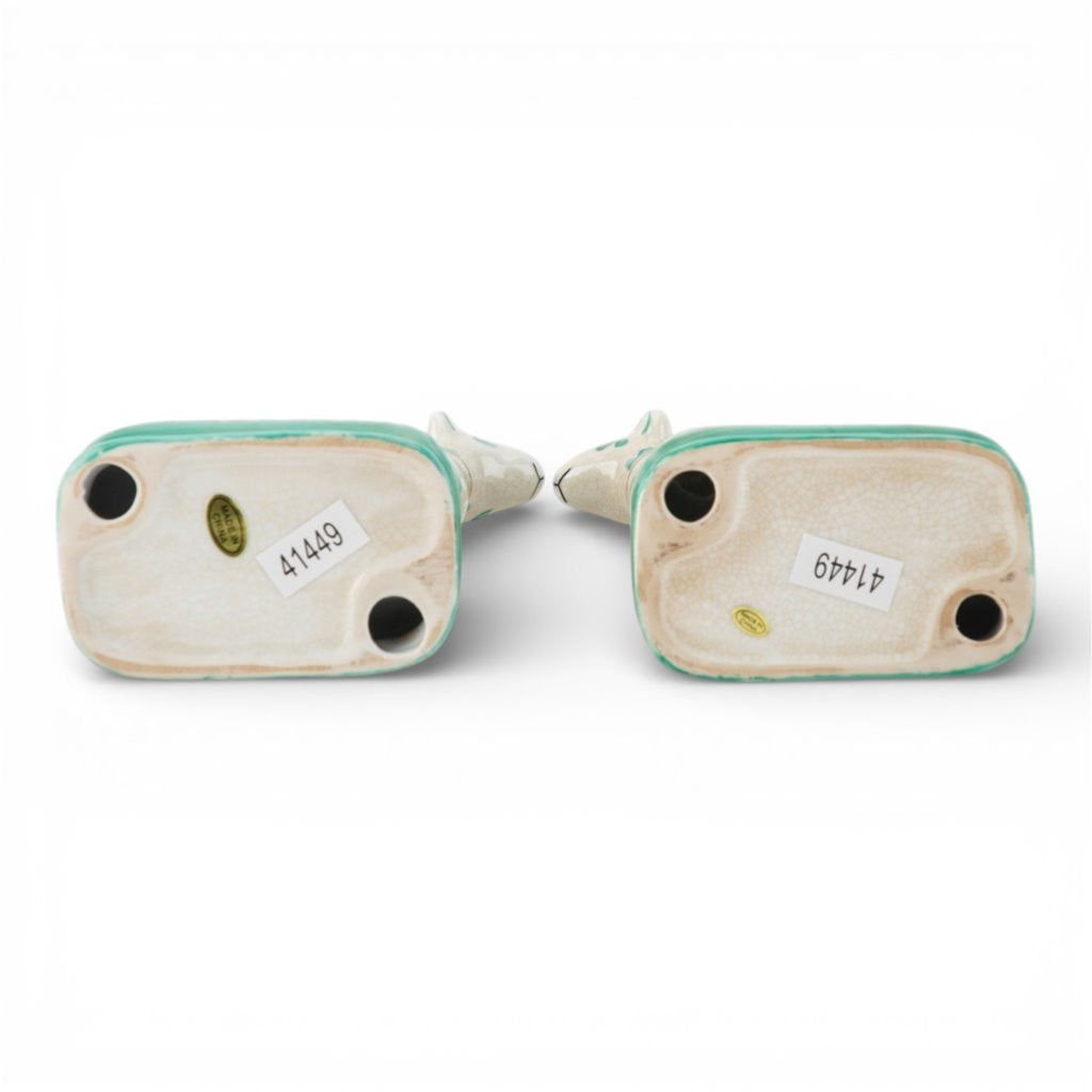 Danny's Fine Porcelain Home Decor Danny's Fine Porcelain Porcelain Pair Whippet- Teal Dots A Graceful Pair Fully Hand-Painted
