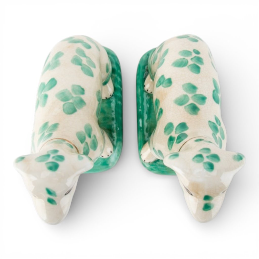 Danny's Fine Porcelain Home Decor Danny's Fine Porcelain Porcelain Pair Whippet- Teal Dots A Graceful Pair Fully Hand-Painted