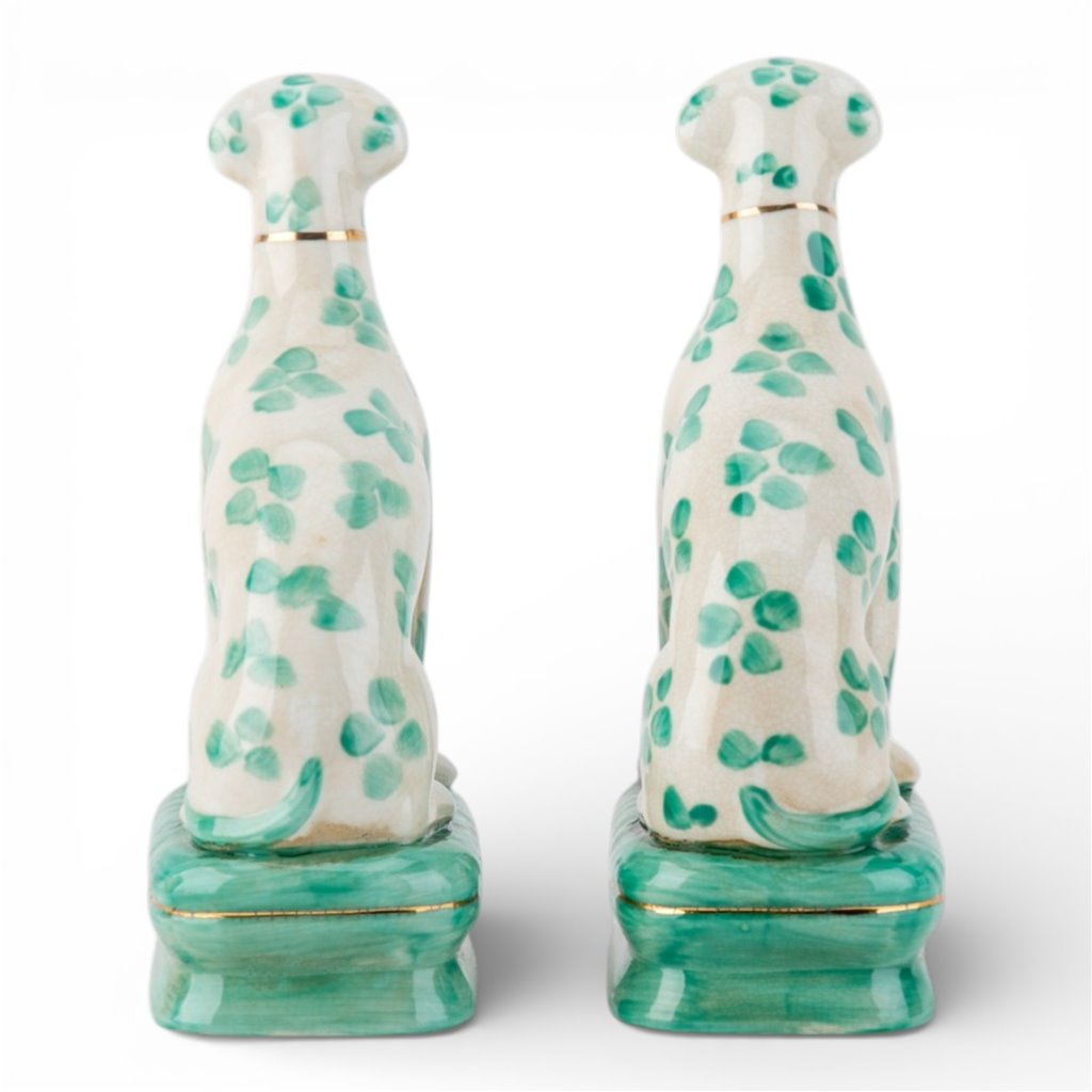 Danny's Fine Porcelain Home Decor Danny's Fine Porcelain Porcelain Pair Whippet- Teal Dots A Graceful Pair Fully Hand-Painted