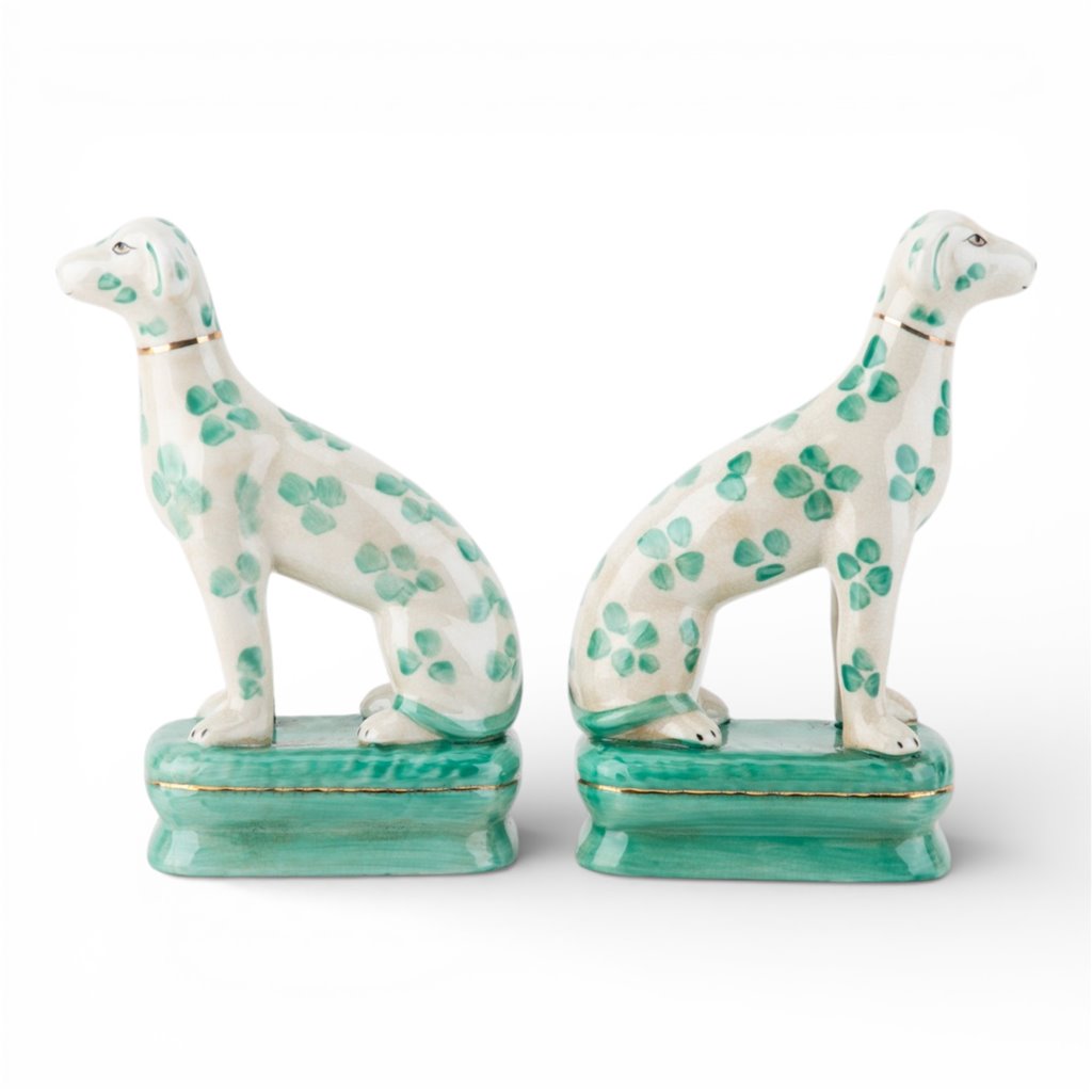 Danny's Fine Porcelain Home Decor Danny's Fine Porcelain Porcelain Pair Whippet- Teal Dots A Graceful Pair Fully Hand-Painted