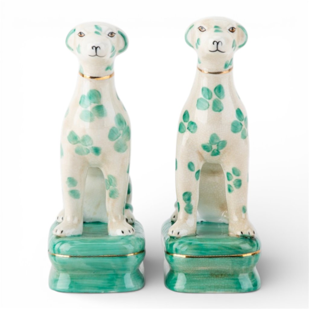 Danny's Fine Porcelain Home Decor Danny's Fine Porcelain Porcelain Pair Whippet- Teal Dots A Graceful Pair Fully Hand-Painted