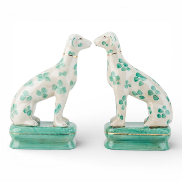 Danny's Fine Porcelain Home Decor Danny's Fine Porcelain Porcelain Pair Whippet- Teal Dots A Graceful Pair Fully Hand-Painted