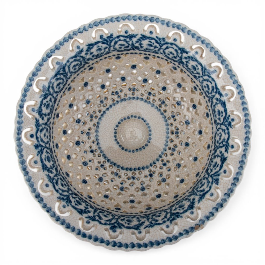 Danny's Fine Porcelain Home Decor Danny's Fine Porcelain Porcelain Pierced Pedestal Bowl with Bronze Ormolu - Blue Scroll