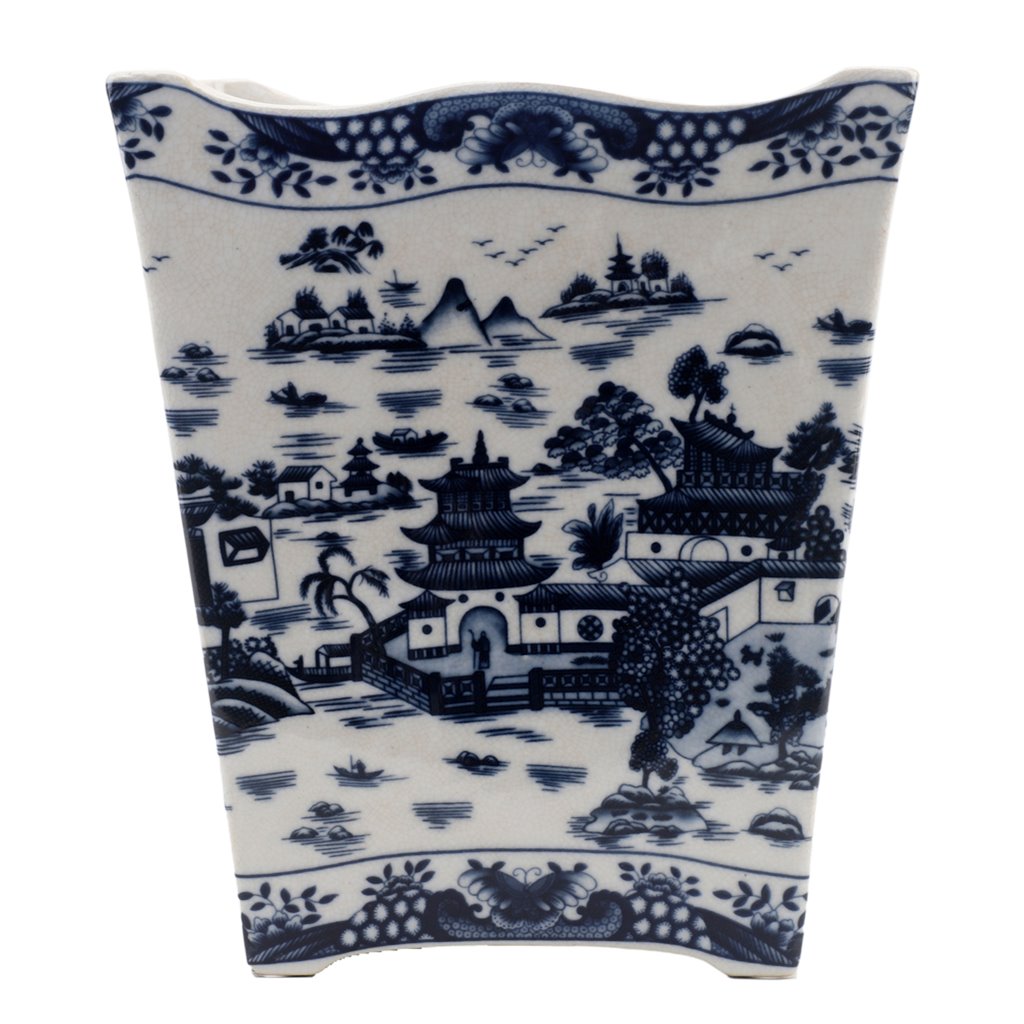 Danny's Fine Porcelain Home Decor Danny's Fine Porcelain Porcelain Rectangular Waste Bin In Blue Willow Pattern 14252