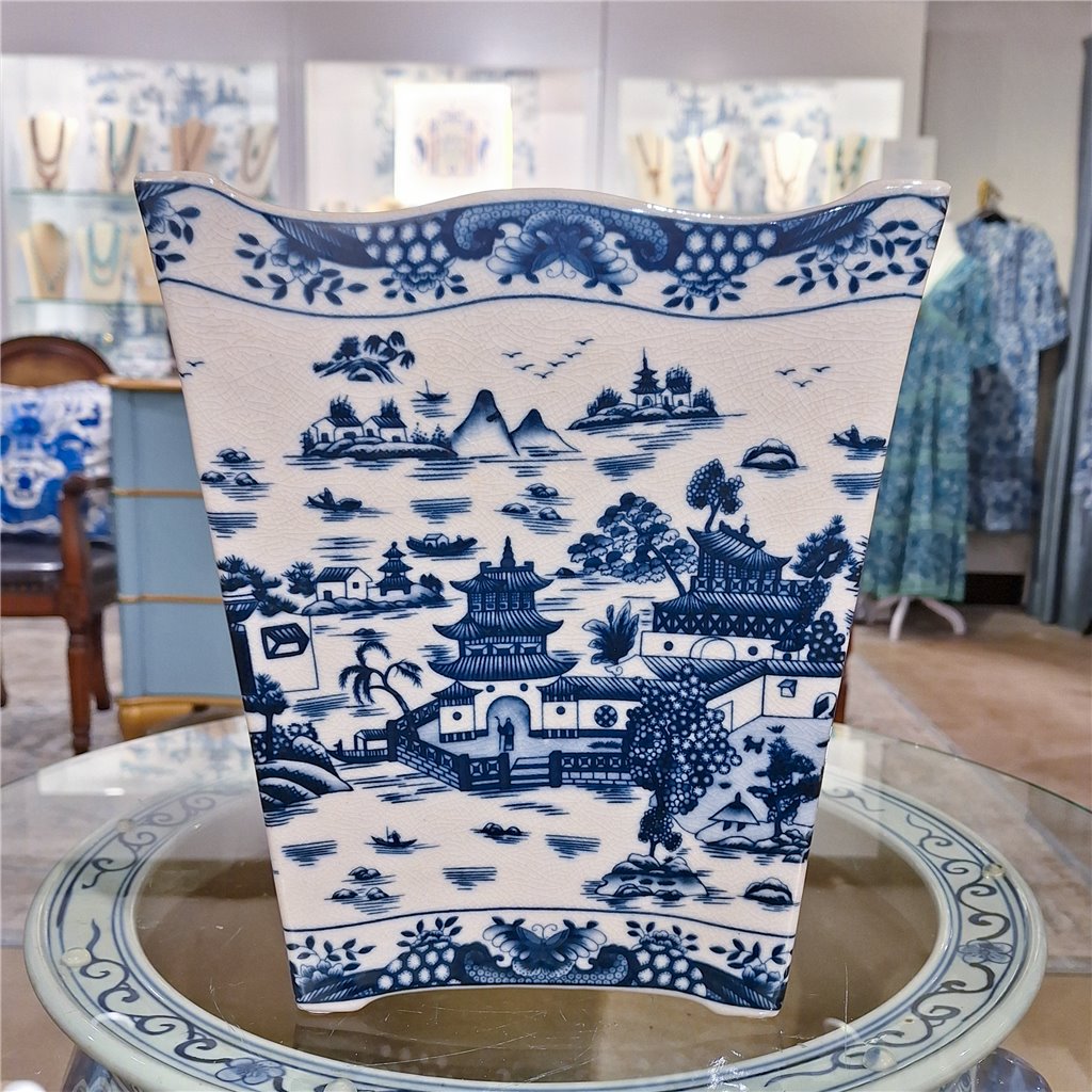 Danny's Fine Porcelain Home Decor Danny's Fine Porcelain Porcelain Rectangular Waste Bin In Blue Willow Pattern 14252