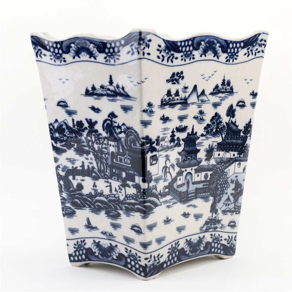 Danny's Fine Porcelain Home Decor Danny's Fine Porcelain Porcelain Rectangular Waste Bin In Blue Willow Pattern 14252