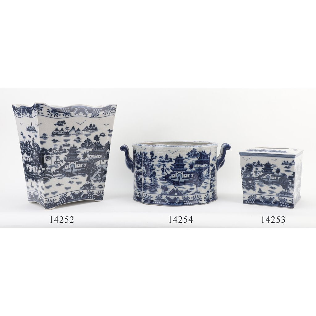 Danny's Fine Porcelain Home Decor Danny's Fine Porcelain Porcelain Rectangular Waste Bin In Blue Willow Pattern 14252