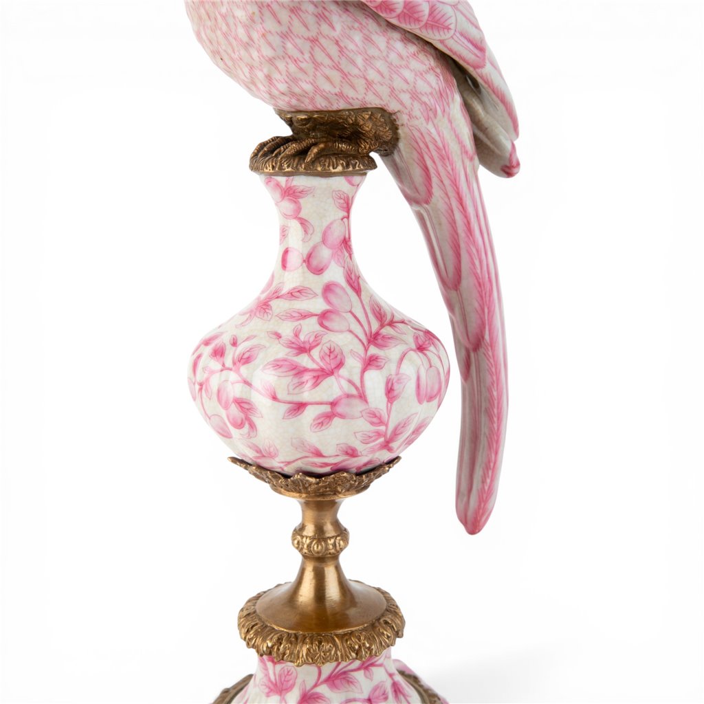 Danny's Fine Porcelain Home Decor Danny's Fine Porcelain Porcelain Right-Facing Parrot Candle Holder with Ormolu-Pink Floral