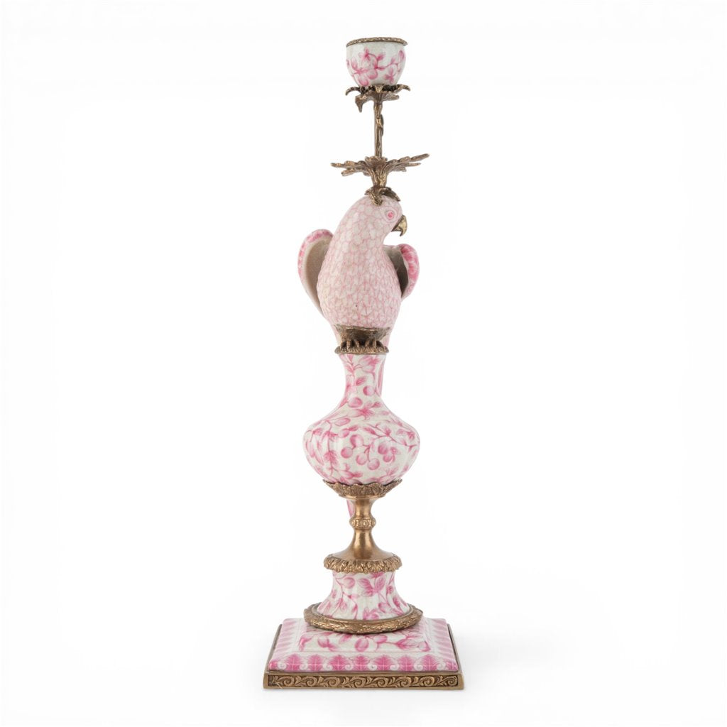Danny's Fine Porcelain Home Decor Danny's Fine Porcelain Porcelain Right-Facing Parrot Candle Holder with Ormolu-Pink Floral