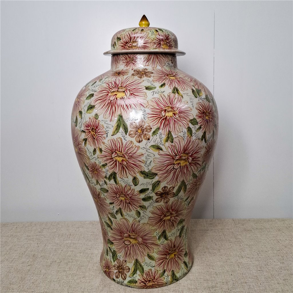 Danny's Fine Porcelain Home Decor Danny's Fine Porcelain Porcelain Round Jar Pretty Pink Flowers Iii – J296 - CLOSEOUT