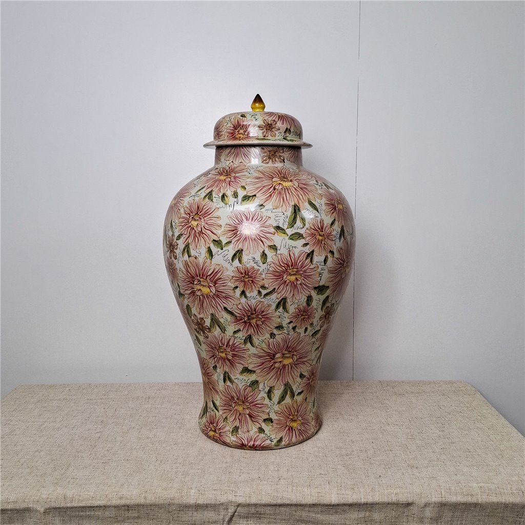 Danny's Fine Porcelain Home Decor Danny's Fine Porcelain Porcelain Round Jar Pretty Pink Flowers Iii – J296 - CLOSEOUT