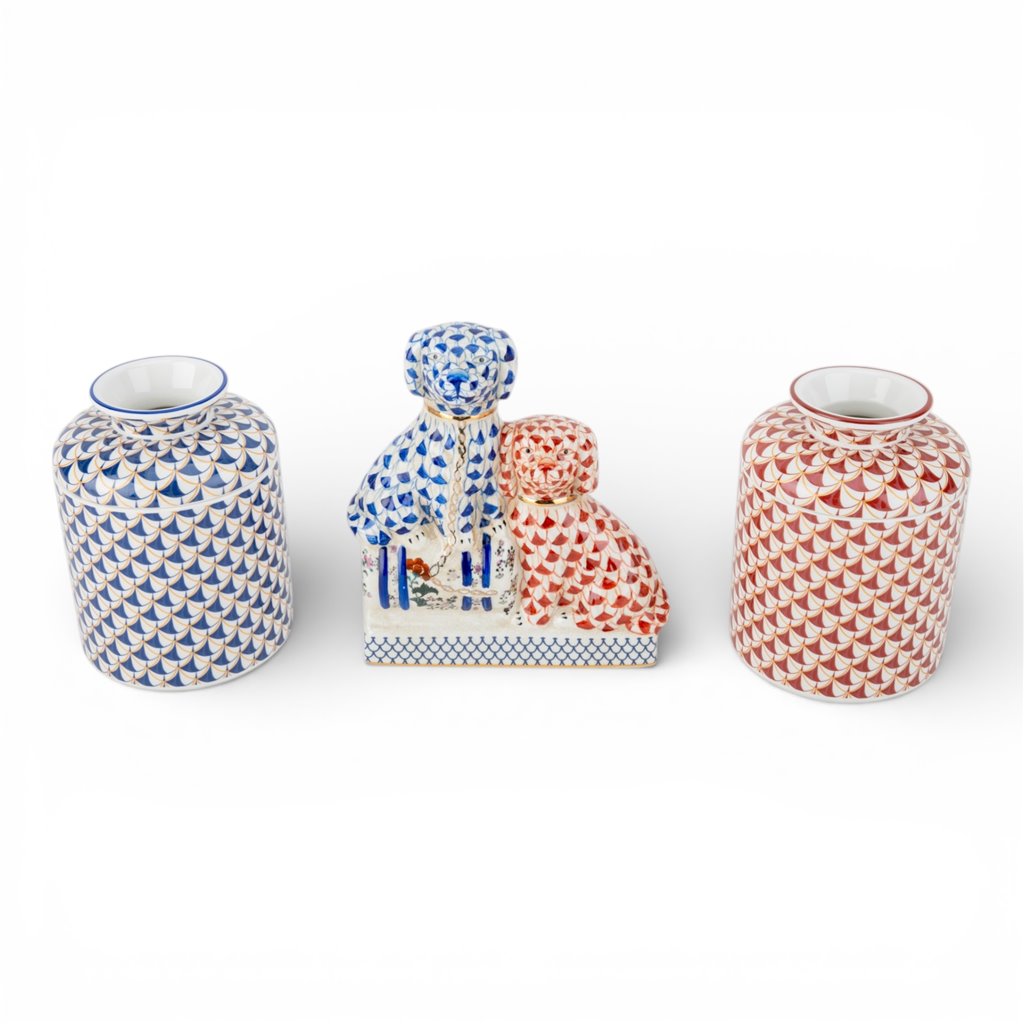 Danny's Fine Porcelain Home Decor Danny's Fine Porcelain Porcelain Round Tissue Box-Blue Fishnet