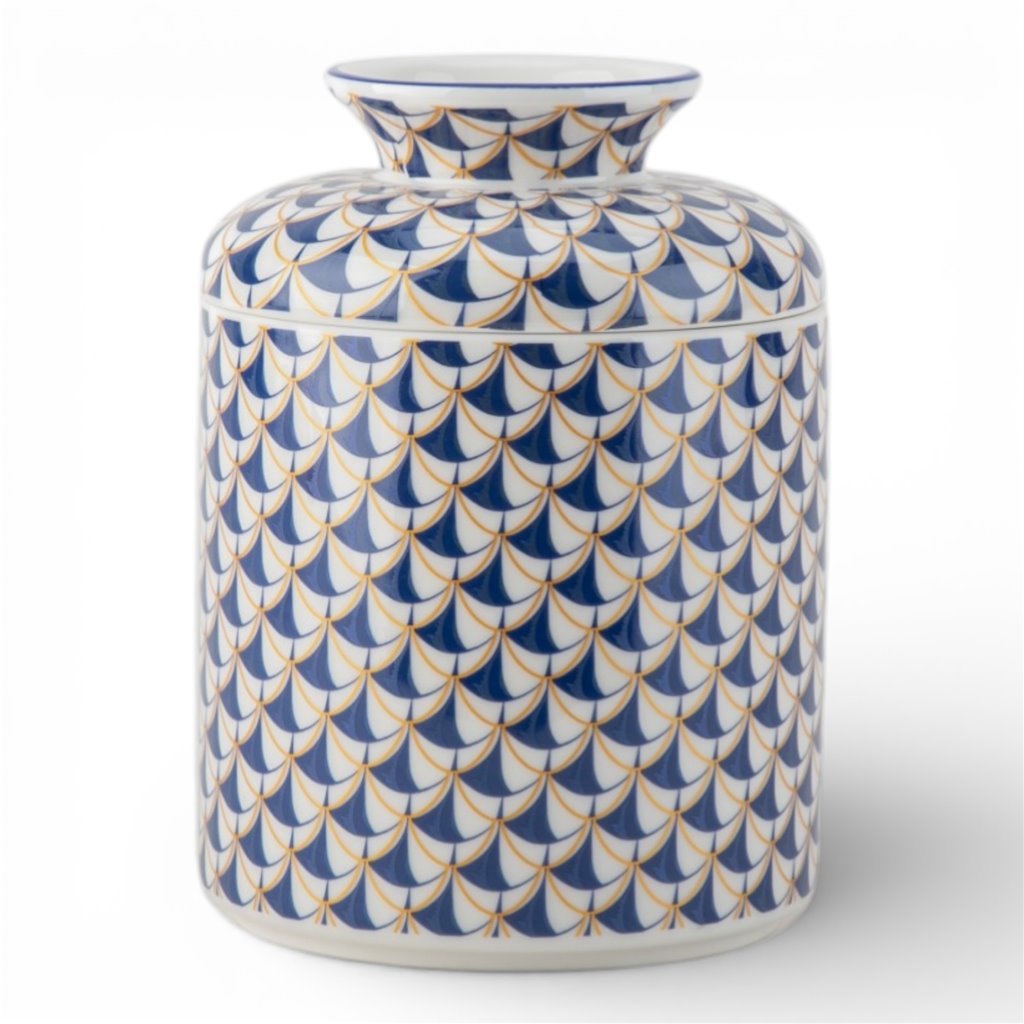 Danny's Fine Porcelain Home Decor Danny's Fine Porcelain Porcelain Round Tissue Box-Blue Fishnet