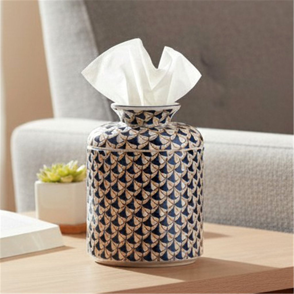 Danny's Fine Porcelain Home Decor Danny's Fine Porcelain Porcelain Round Tissue Box-Blue Fishnet