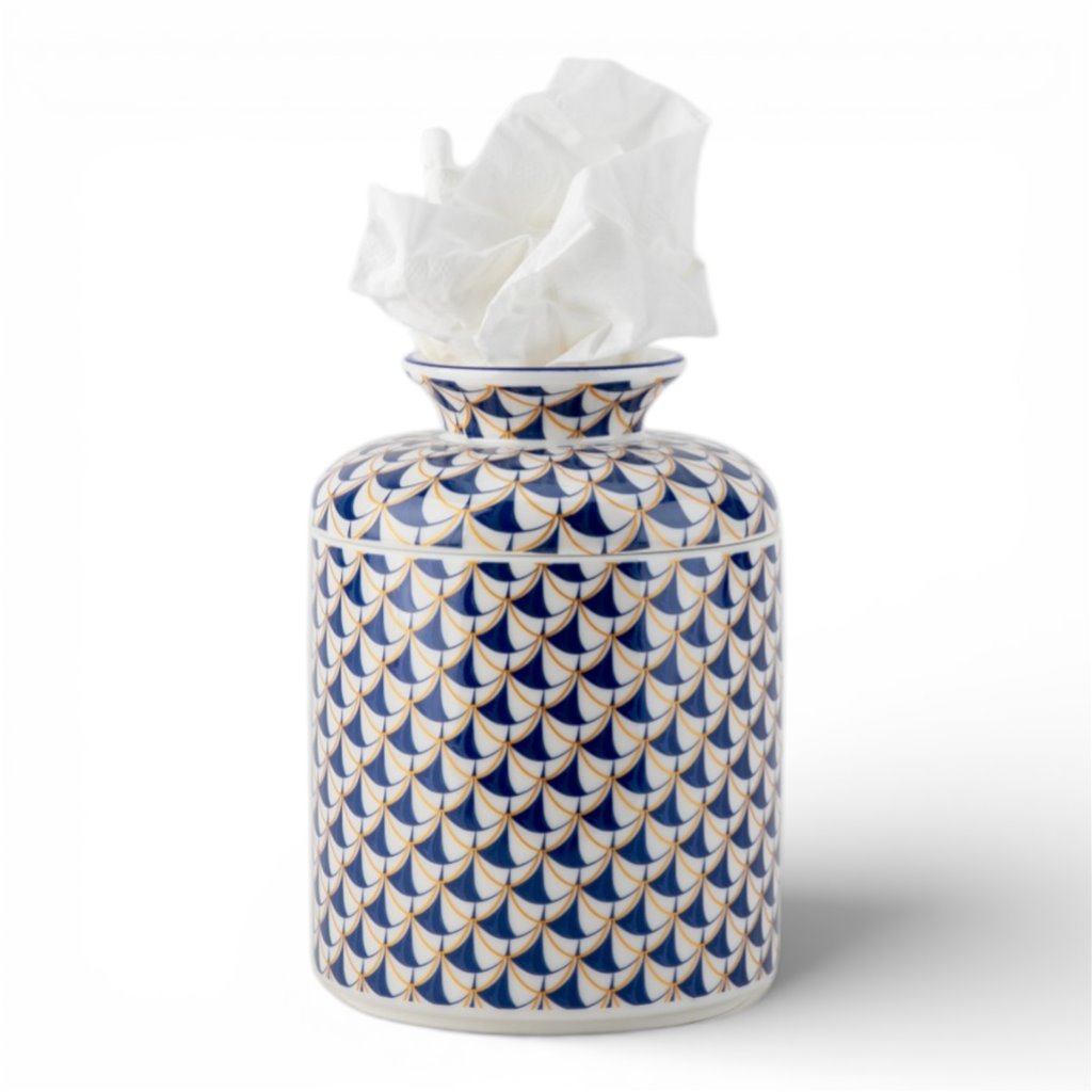 Danny's Fine Porcelain Home Decor Danny's Fine Porcelain Porcelain Round Tissue Box-Blue Fishnet
