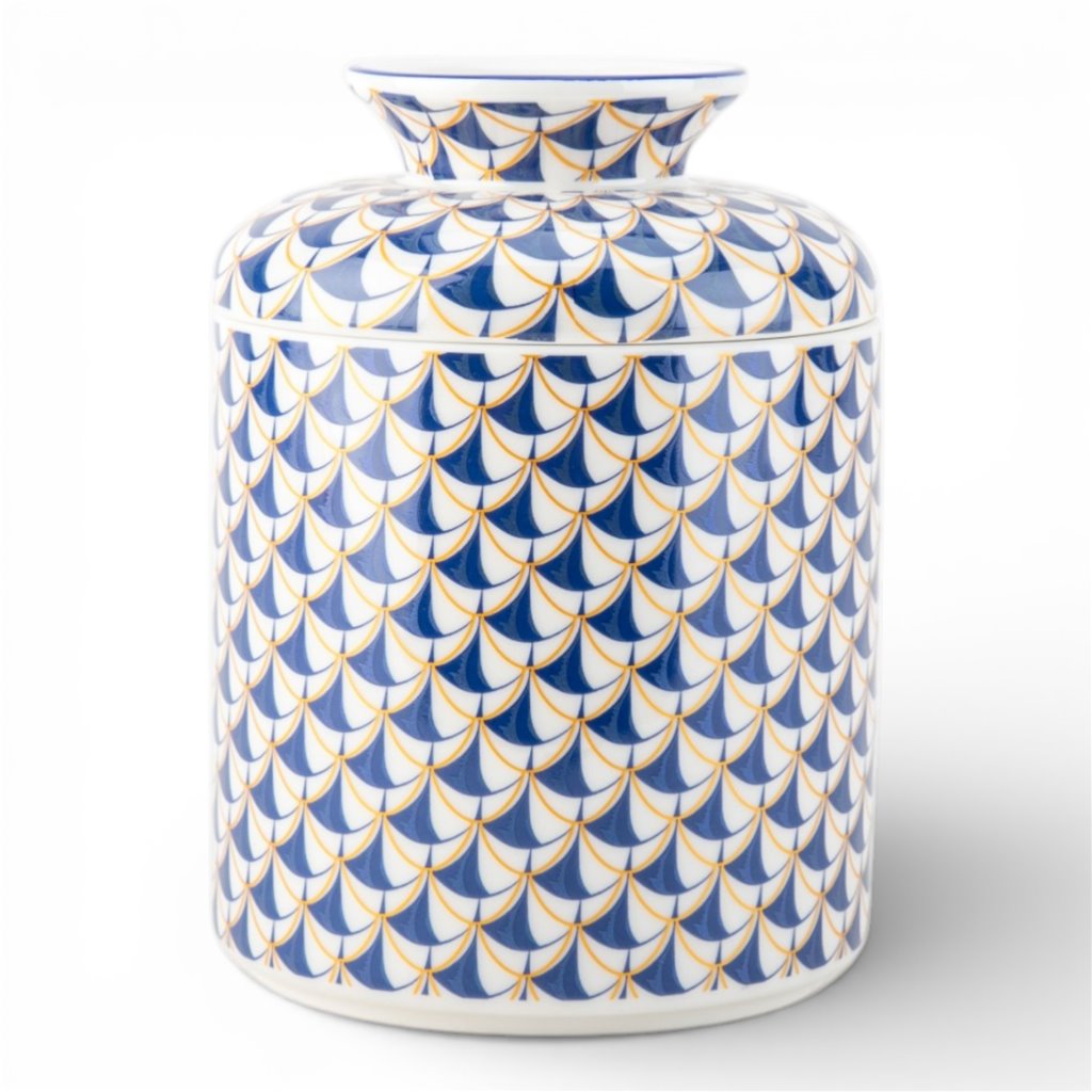 Danny's Fine Porcelain Home Decor Danny's Fine Porcelain Porcelain Round Tissue Box-Blue Fishnet