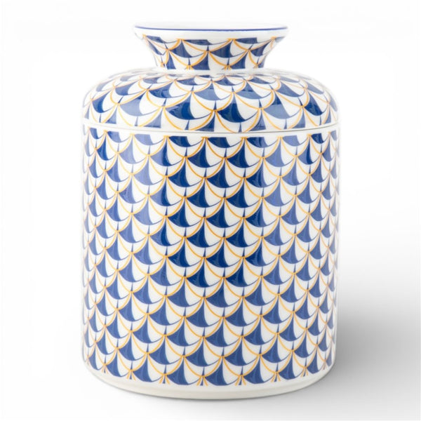 Danny's Fine Porcelain Home Decor Danny's Fine Porcelain Porcelain Round Tissue Box-Blue Fishnet