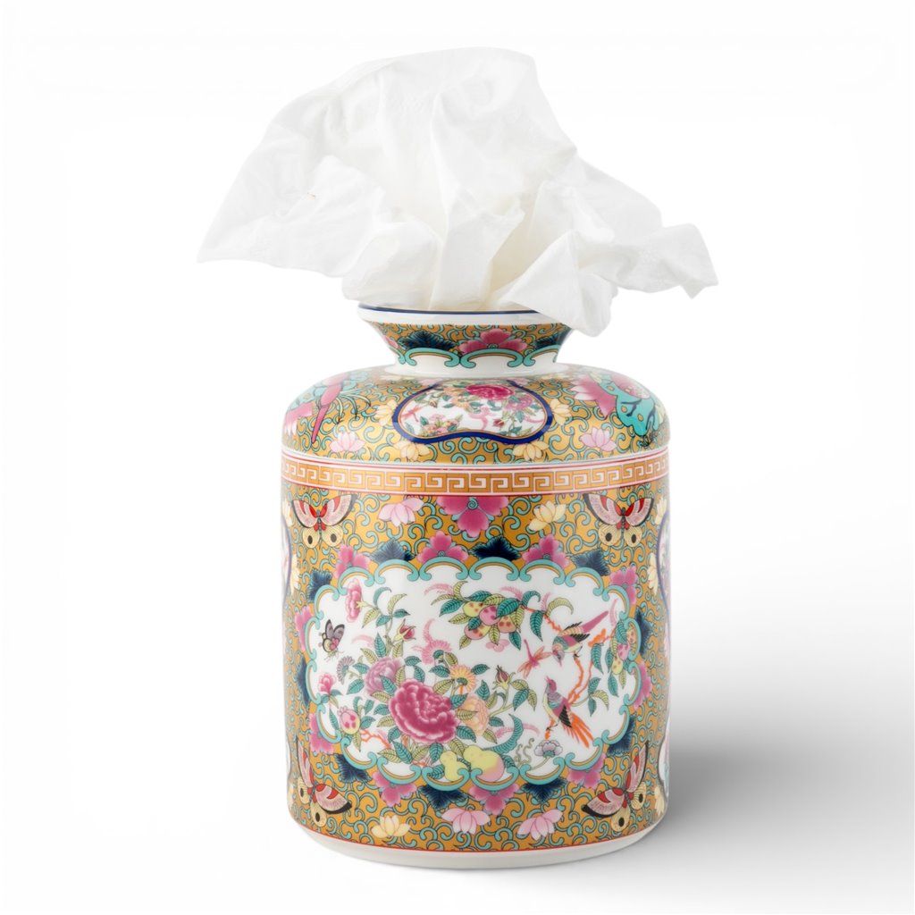 Danny's Fine Porcelain Home Decor Danny's Fine Porcelain Porcelain Round Tissue Box In Rose Medallion Canton