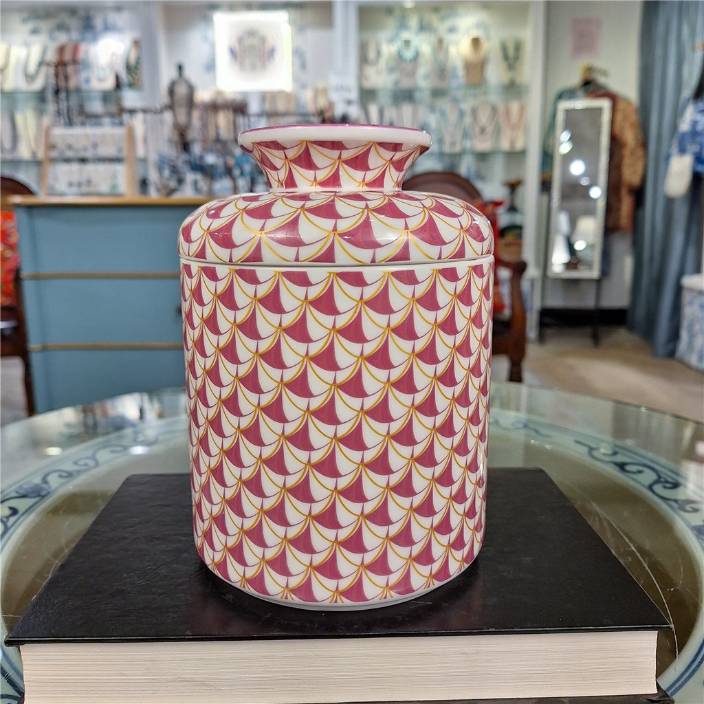 Danny's Fine Porcelain Home Decor Danny's Fine Porcelain Porcelain Round Tissue Box-Pink Fishnet