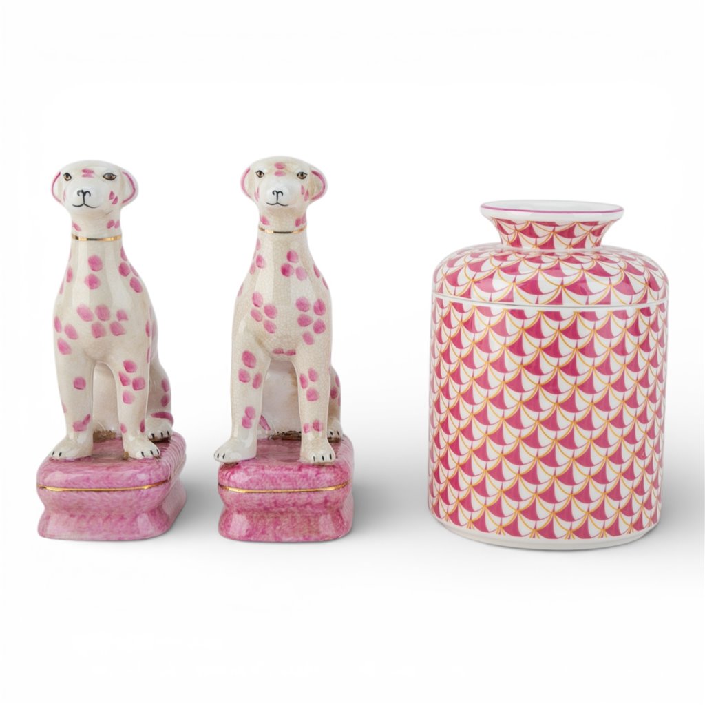 Danny's Fine Porcelain Home Decor Danny's Fine Porcelain Porcelain Round Tissue Box-Pink Fishnet
