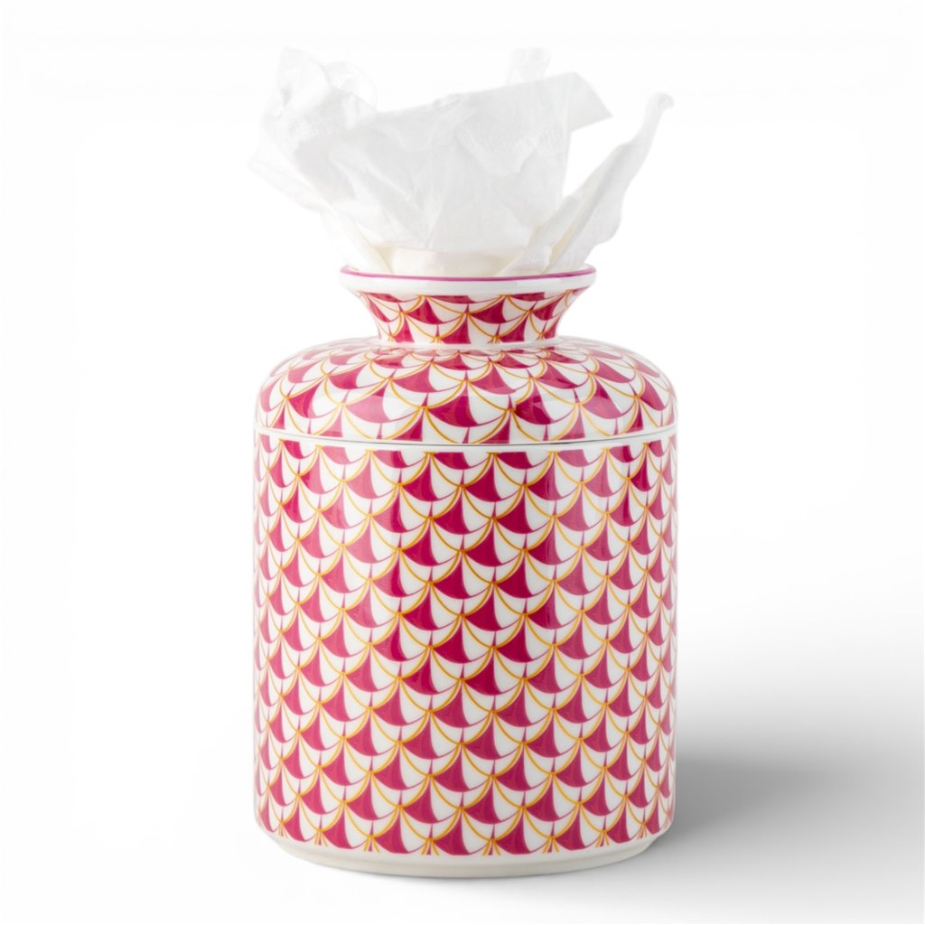Danny's Fine Porcelain Home Decor Danny's Fine Porcelain Porcelain Round Tissue Box-Pink Fishnet